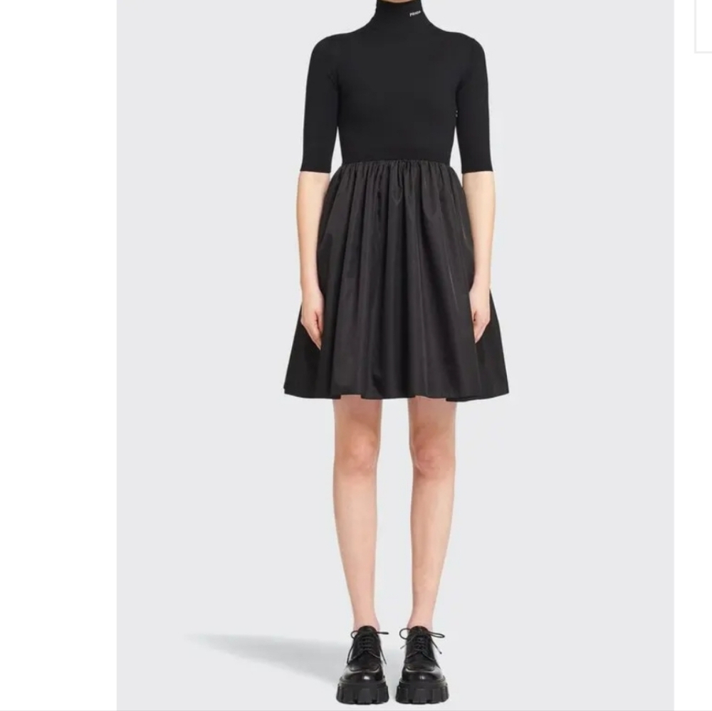 PRADA WOOL RE-NYLON BLACK FIT AND FLARE, MINI DRESS, SIZE ITALY 40 - Picture 6 of 16